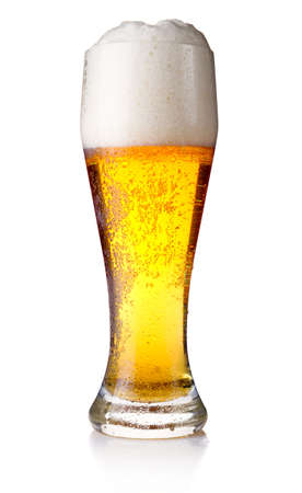 Full glass of beer isolated on white backgroundの写真素材