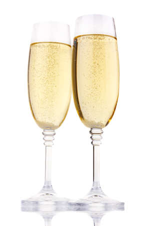 Two glasses of champagne isolated on white background の写真素材