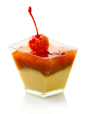 Fresh fruit jelly with cherry berry isolated on white backgroundの写真素材