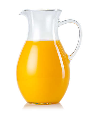 Jug with orange juice isolated on white backgroundの写真素材