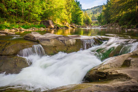 Mountain waterfall Probiy in the wood landscape. Ukrainian Carpathians.の写真素材