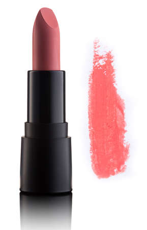Color lipstick with smudged stroke isolated on whiteの写真素材