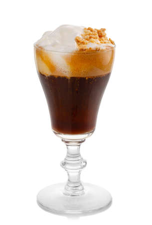 Glass with hot irish coffee isolated on white backgroundの写真素材