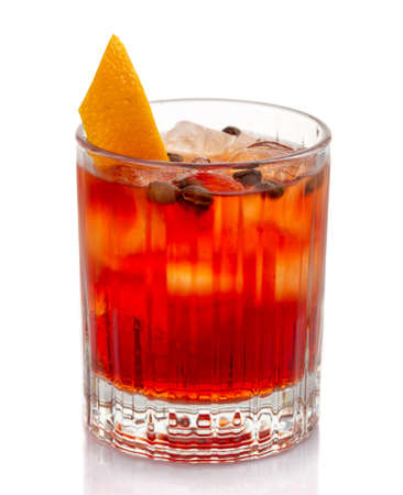 Negroni alcohol cocktail isolated on white backgroundの写真素材