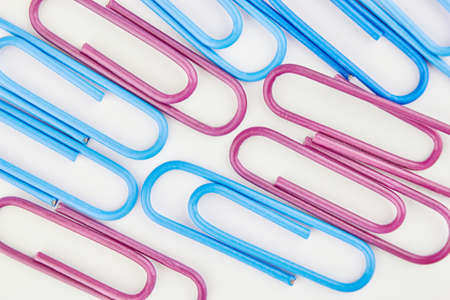 Colorful paper clips isolated on white background,close-upの写真素材