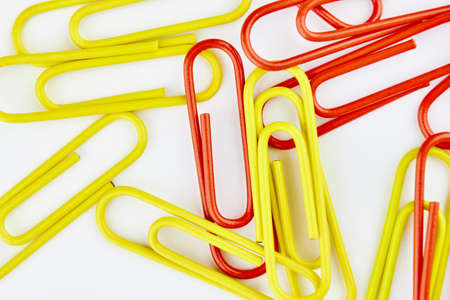 Colorful paper clips isolated on white background,close-up