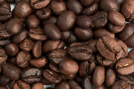 beautiful fried grains of coffee close up macroの写真素材