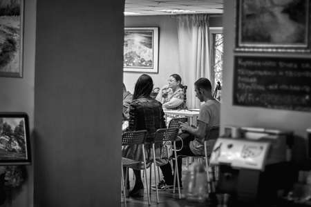 Faculty of arts The students are study and lecturing in the classroom.のeditorial素材