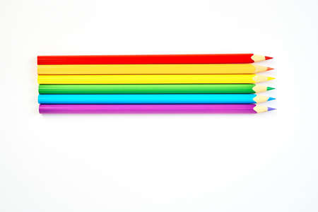 LGBT, the symbol of the LGBT community is made up of colored pencils on an isolated white backgroundの写真素材