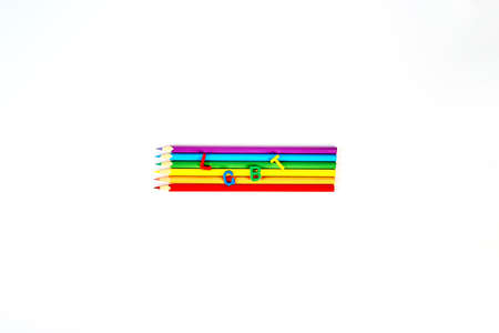 LGBT, the LGBT community symbol is made up of multi-colored pencils, plastic multi-colored letters...