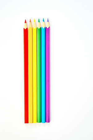 LGBT, the symbol of the LGBT community is made up of colored pencils on an isolated white backgroundの写真素材