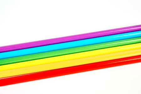LGBT, the symbol of the LGBT community is made up of colored pencils on an isolated white backgroundの写真素材