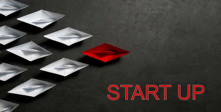 Business Concept, Paper Boat, the key opinion Leader, the concept of influence.の写真素材