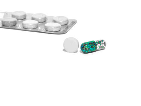 Pills on white background isolated copy space.の写真素材
