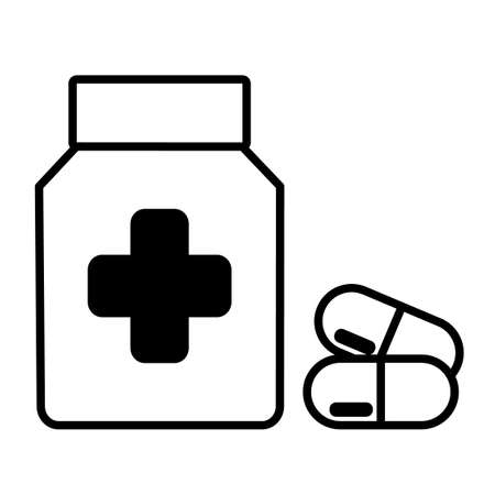 Drugstore. Medicine bottle and pills. Medicament icon. Vector illustrationのイラスト素材