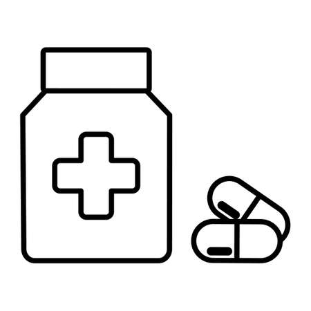 Drugstore. Medicine bottle and pills. Medicament icon. Vector illustrationのイラスト素材