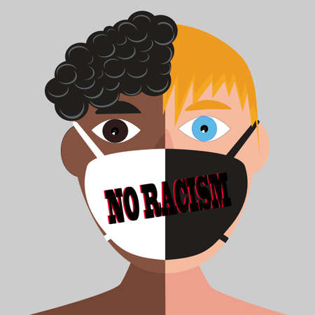 African american black and white men as a symbol of equality. Men's profile side view. Justice and friendship. Emblem for problem of racial inequality and systemic racism. Isolated.のイラスト素材
