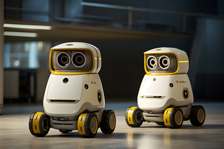 Two robots running with wheels side by sideの素材