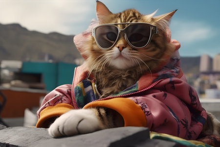 A cat wearing sunglasses and a coatの素材