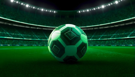 A soccer ball sitting on top of a green fieldの素材