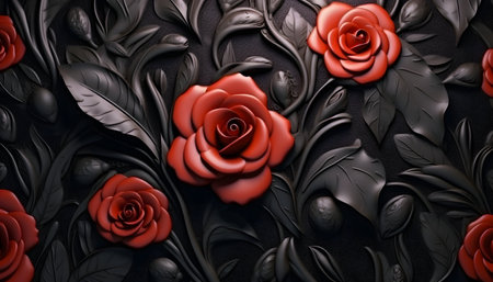 A painting of red roses on a black backgroundの素材