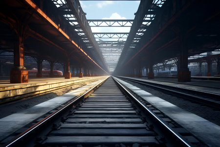 A train track going through a train stationの素材