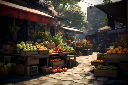 A market with a variety of fruits and vegetablesの素材