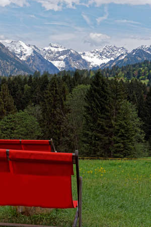 sunlounger in the mountainsの写真素材