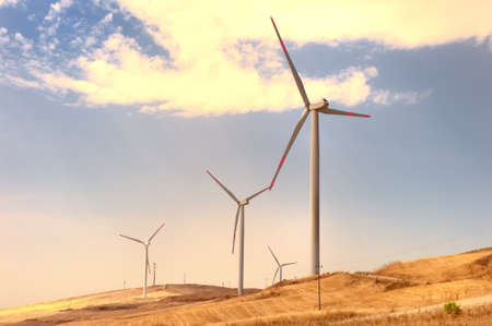 Group of wind turbines at sunrise