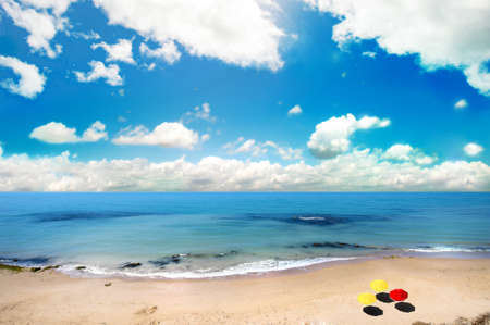 Paradise beach landscape with sunny skyの写真素材