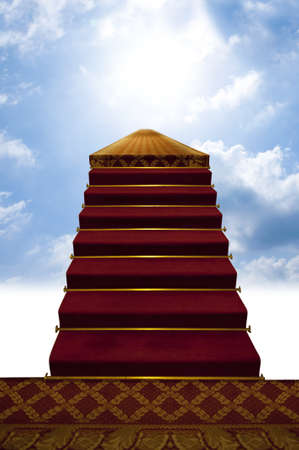 Red stairway direct to heavenの写真素材