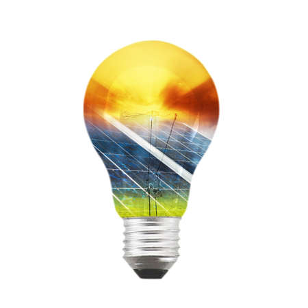 Bulb with gradient of solar panel and sunset