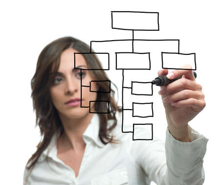 Businesswoman draw organization chartの写真素材