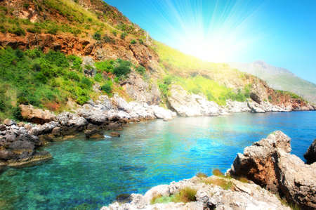 Sunny tropical beach with crystalline seaの写真素材