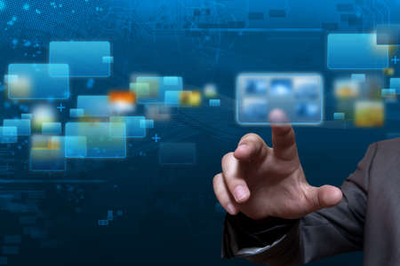 Futuristic touch screen display with streaming imageの写真素材