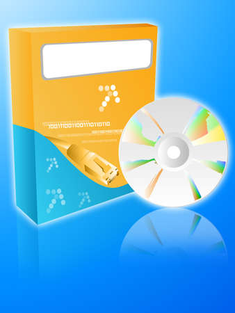 Software box with cdrom on a blue backgroundの写真素材