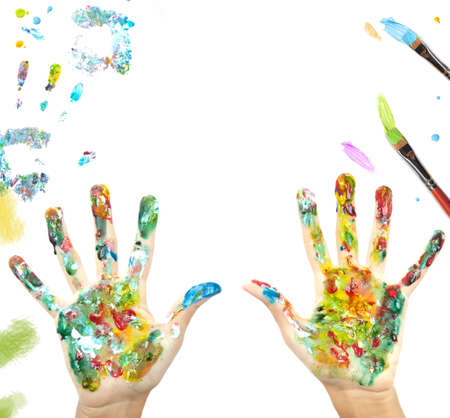 Colored hand with blank space for your textの写真素材