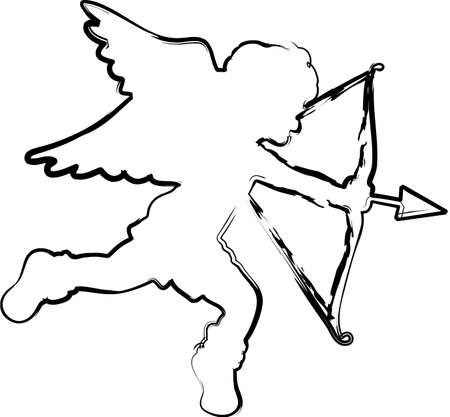 cupid in black and white with his bowの写真素材