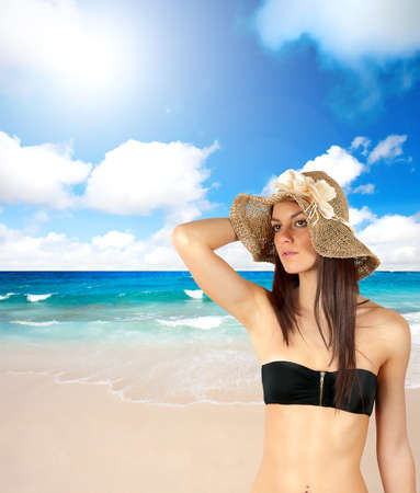 Sexy girl in a sunny beachの写真素材