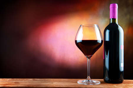 Wine and bottle on a tableの写真素材