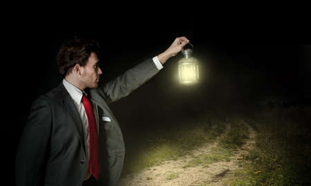 businessman looking for the right wayの写真素材