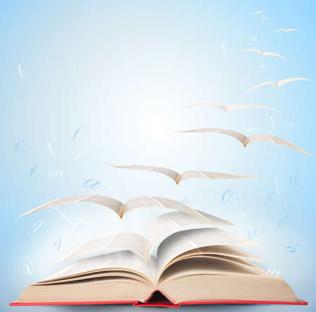 Fly with fantasy reading a bookの写真素材
