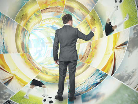 Businessman select an image from an image stream