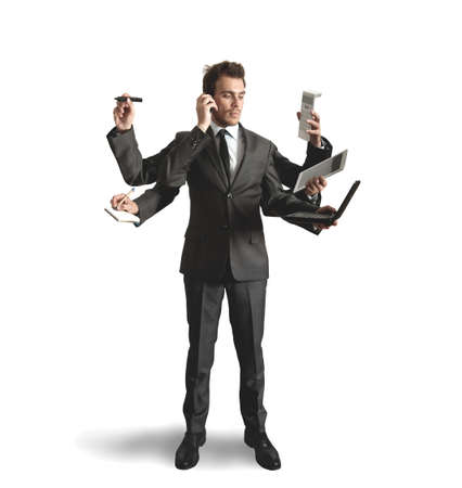 Businessman stressed by too many tasks