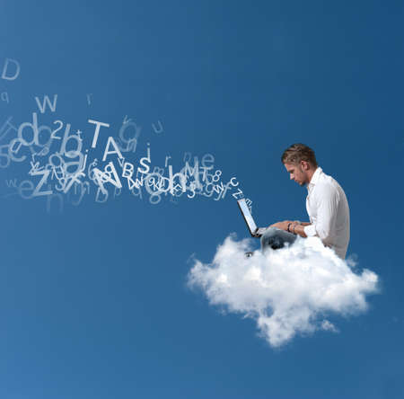 Concept of a businessman that works over a cloud