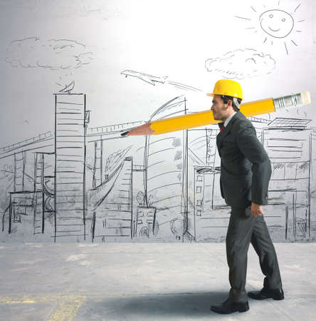 Concept of architect and  his sketchesの写真素材