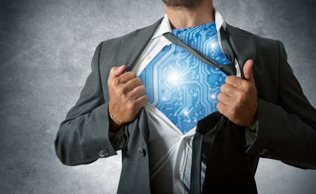 a hero with computer circuit の写真素材