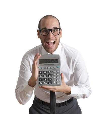 Businessman show calculator with positive valueの写真素材