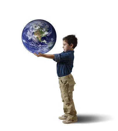 Young child try to save the worldの写真素材