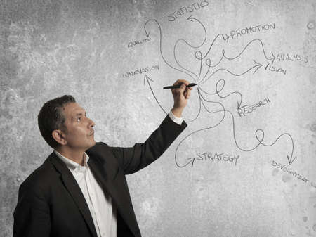 Businessman drawing business concept with a pen